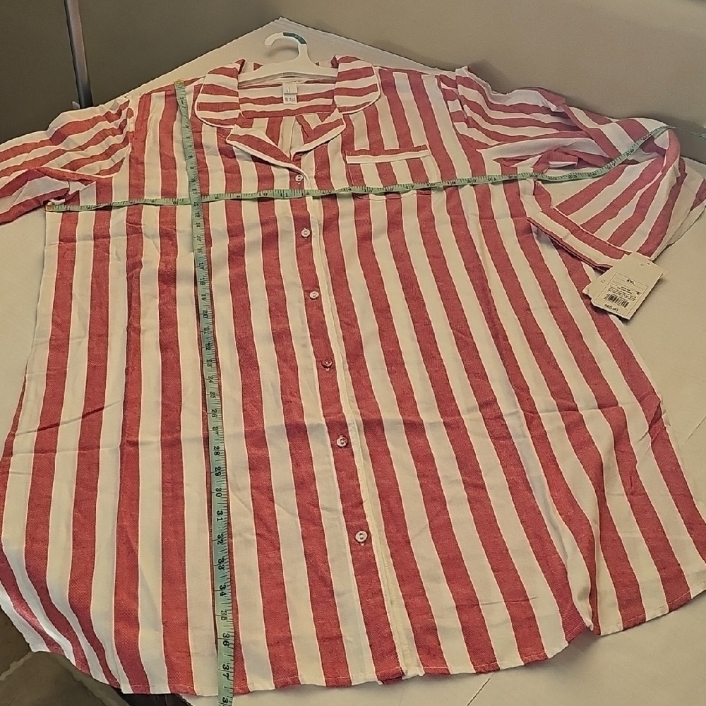 Stars Above Red and White Striped All Cotton Striped  Nightshirt - Picture 9 of 10